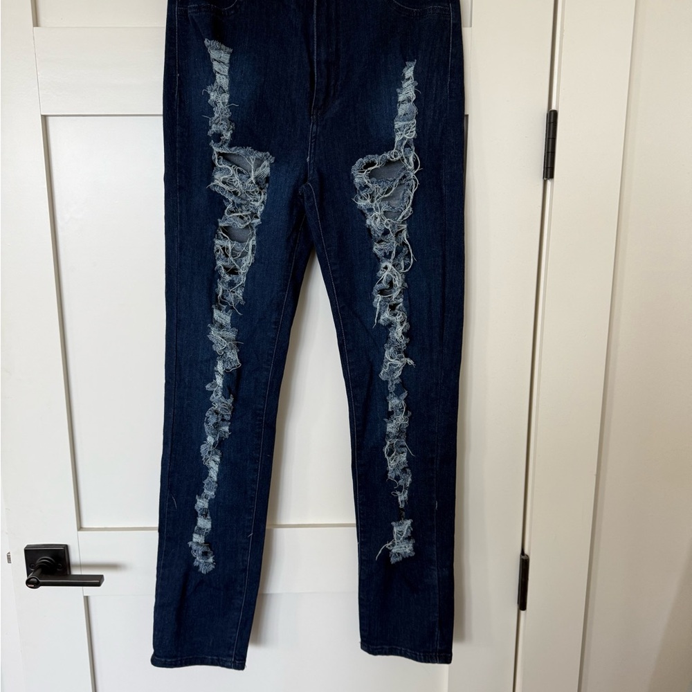SHEIN Navy Distressed Skinny Jeans